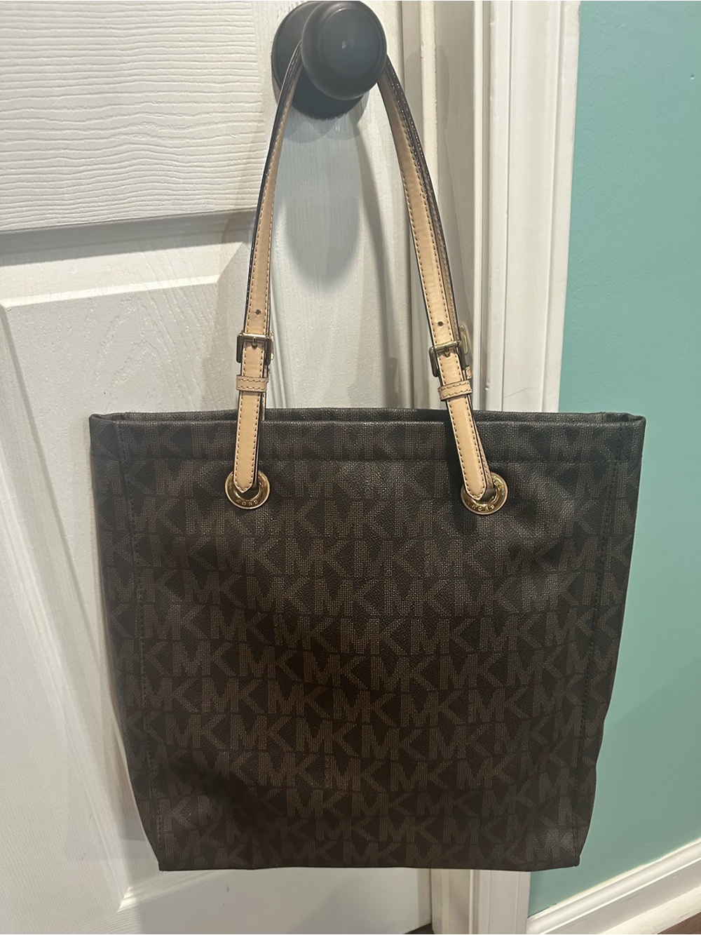 Michael Kors Brown & Tan Logo Tote with Gold Charm - Picture 2 of 9